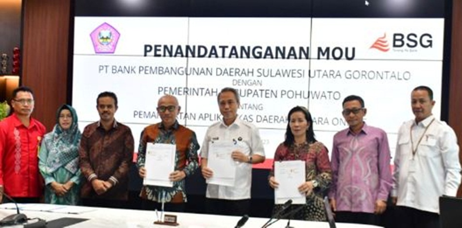 Penandatanganan MOU Pemkab Pohuwato dengan BPKP dan BSG aplikasi Kasda secara online(F:hms-kab)