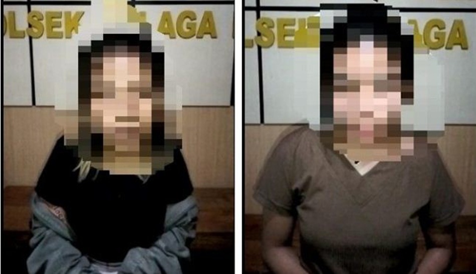 Polsek Telaga biru saat mengamankan pelaku penyebar hoax gantung diri SB dan AD (hms-pol)
