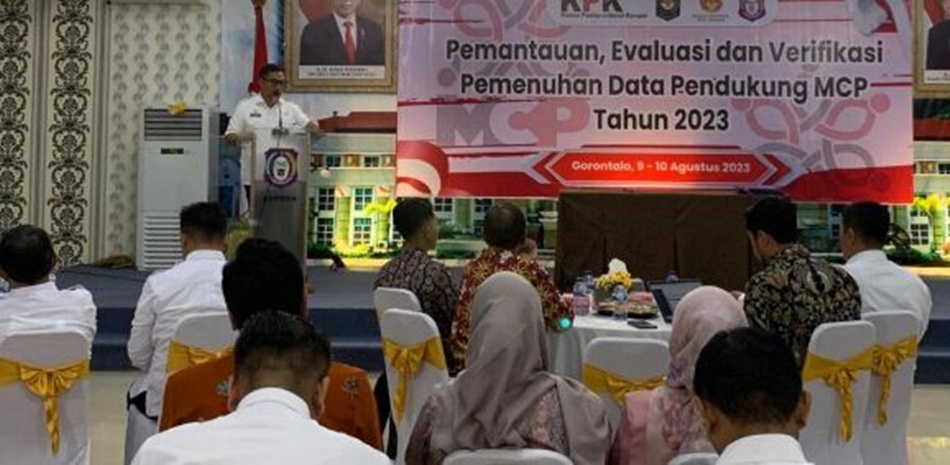 Kepala Satuan Direktorat Koordinasi dan Supervisi Wilayah IV Komisi Pemberantasan Korupsi (KPK) RI menyaksikan   penandatanganan berita acara target capaian MCP Tahun 2023 antara BPK, Sekdaprov (Mila)