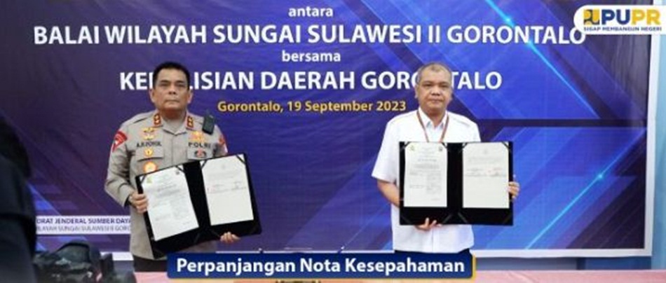 Penandatanganan MOU Polda Gorontalo dan BWS Sulawesi II Gorontalo (F:istimewa)