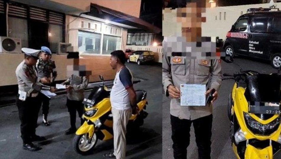 Oknum polisi yang gunakan knalpot brong atau knalpo racing kini telah diberikan sanksi penilangan oleh Satlantas Polresta Gorontalo Kota (hms-pol/Tiktok).