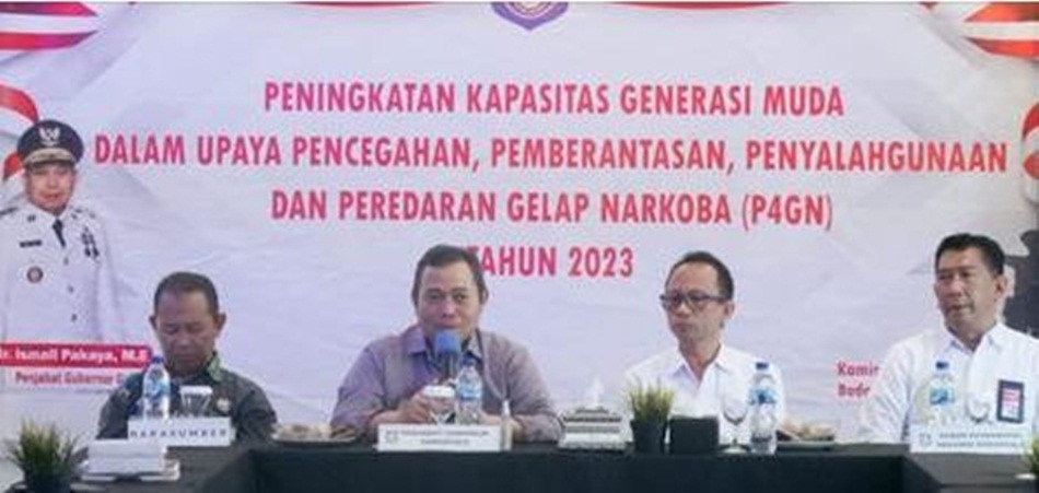 Penjagub Ismail Pakaya tegaskan Upaya P4GN adalah Tugas Semua Pihak saat sambutan  pada  peningkatan kapasitas generasi muda dalam upaya P4GN, di Roemah Marly, Kota Gorontalo.(Foto &ndash; Valen)