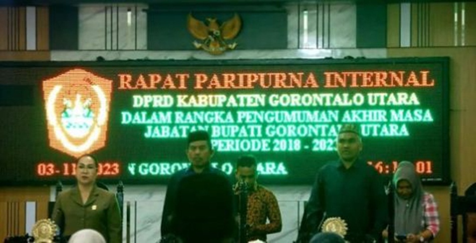 Rapat Paripurna Internal DPRD Gorontalo Utara Provinsi Gorontalo, resmi mengumumkan berakhirnya masa jabatan Bupati Thariq Modanggu.(F:hms)