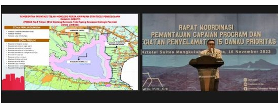Penjabat Sekdaprov Gorontalo Budiyanto Sidiki saat memberikan laporan terkait Danau Limboto yang masuk salah satu dari 15 danau prioritas tersebut, di Artotel  Suite  Jakarta ((Foto &ndash;(F &ndash; Zakir BPG)