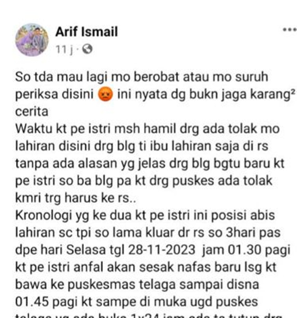 capture postingan  Viral di Medsos suami curhat istri meninggal (F:ist)