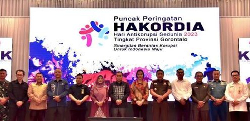 Puncak Peringatan Hakordia Tahun 2023 yang digelar Inspektorat Provinsi Gorontalo, bertempat di  Grand Palace Convention Center (Kmfo)