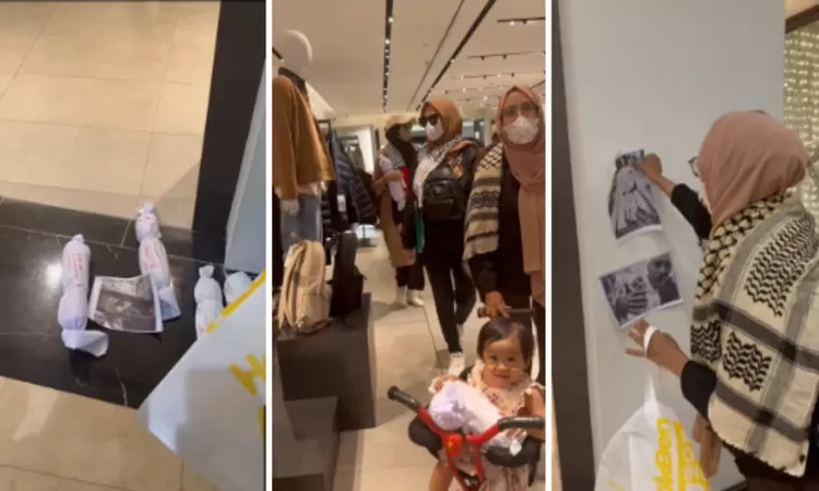 Sejumlah massa pro-Palestina menggeruduk brand store ZARA di Pondok Indah Mall 2, Jakarta/ sumber : akun Instagram @sarahmjj14