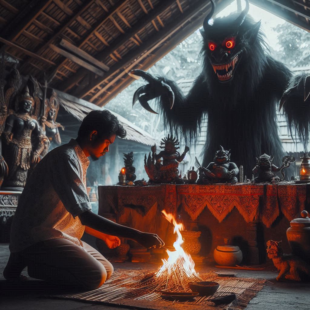 Ilustrasi seorang sedang melakukan ritual pesugihan