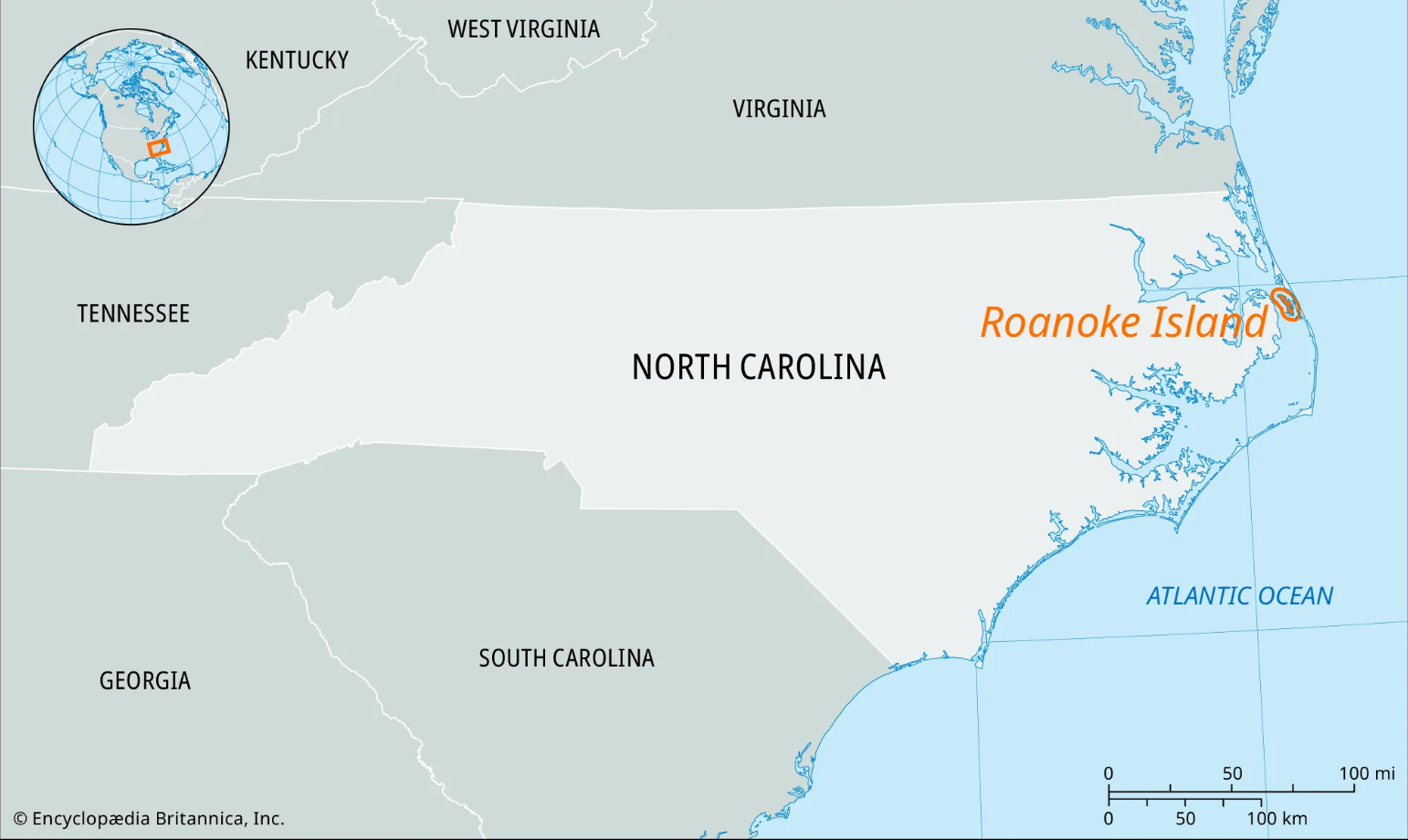 Roanoke Island, North Carolina. Gambar dari Encyclop&aelig;dia Britannica (https://www.britannica.com/place/Roanoke-Island#/media/1/505221/290330)