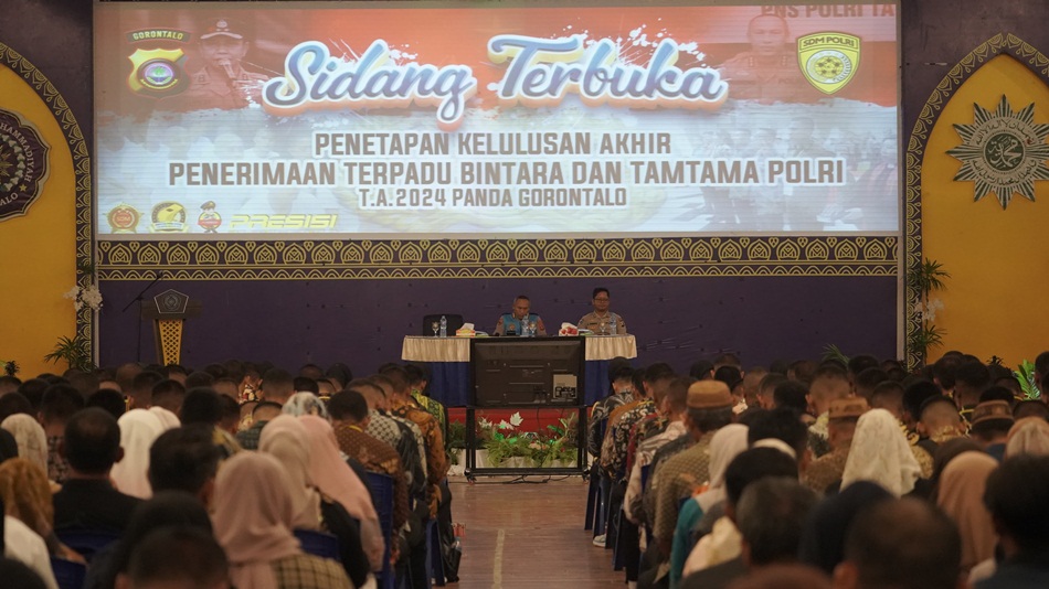 Sidang Terbuka Kelulusan Seleksi Penerimaan Bintara, dan Tamtama Brimob yang dilaksanakan di Gedung Aula Universitas Muhammadiyah Gorontalo. (F:hms-Pol)