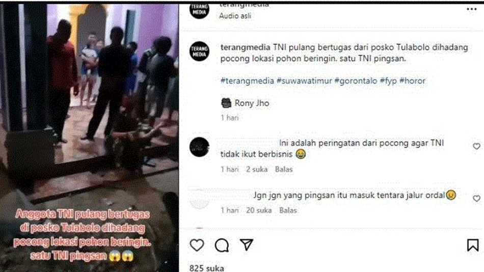 Anggota TNI di Gorontalo dievakuasi warga usai pingsan diduga gegara lihat Pocong. (F:medsos)