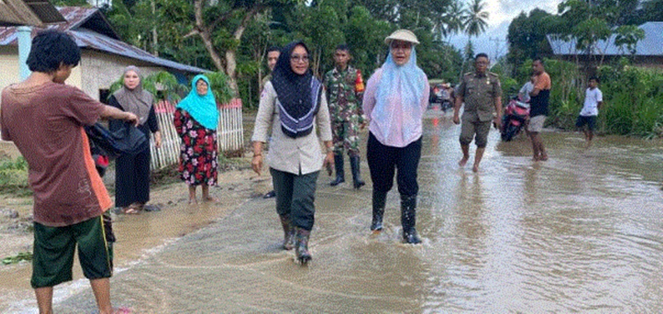Bupati Merlan saat meninjau lokasi banjir yang melanda wilayah Bone Pesisir (F:kmfo)