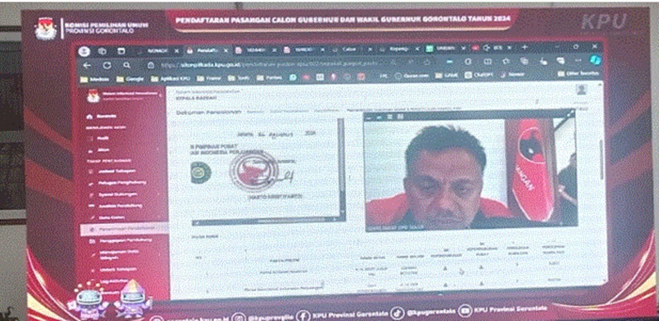 Plt Ketua DPD PDI-P Provinsi Gorontalo, Olly Dondokambey hadir lewat zoom meeting   saat mendaftarkan pasangan Hamzah Isa - Abdurrahman Abubakar Bahmid.