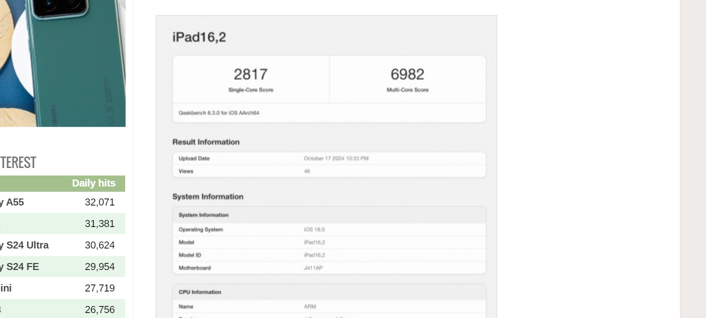 Geekbench iPad Mini 2024