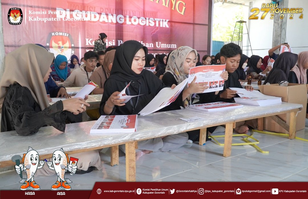 Dalam penyortiran dan pelipaten surat suara pilkada tahun 2024 ini, KPU Kabupaten Gorontalo melibatakan 170 orang. (Hms KPU)