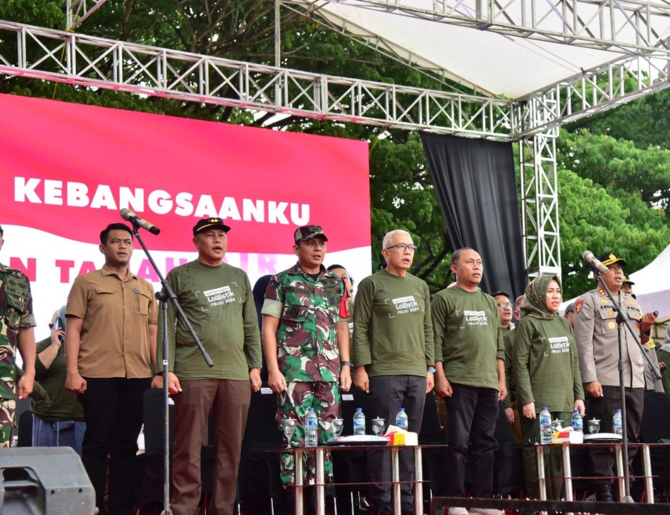 Penegasan Pj Gubernur saat menghadiri apel logistik kolaborasi dan Profesionalisme Penyelenggara Jadi Kunci.(F:humas).
