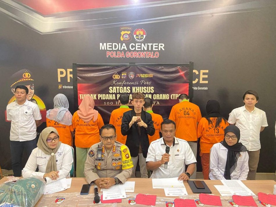 Konferensipers Polda Gorontalo terkait penetapan 6 ntersangka TPPO (F:hms-Pol)