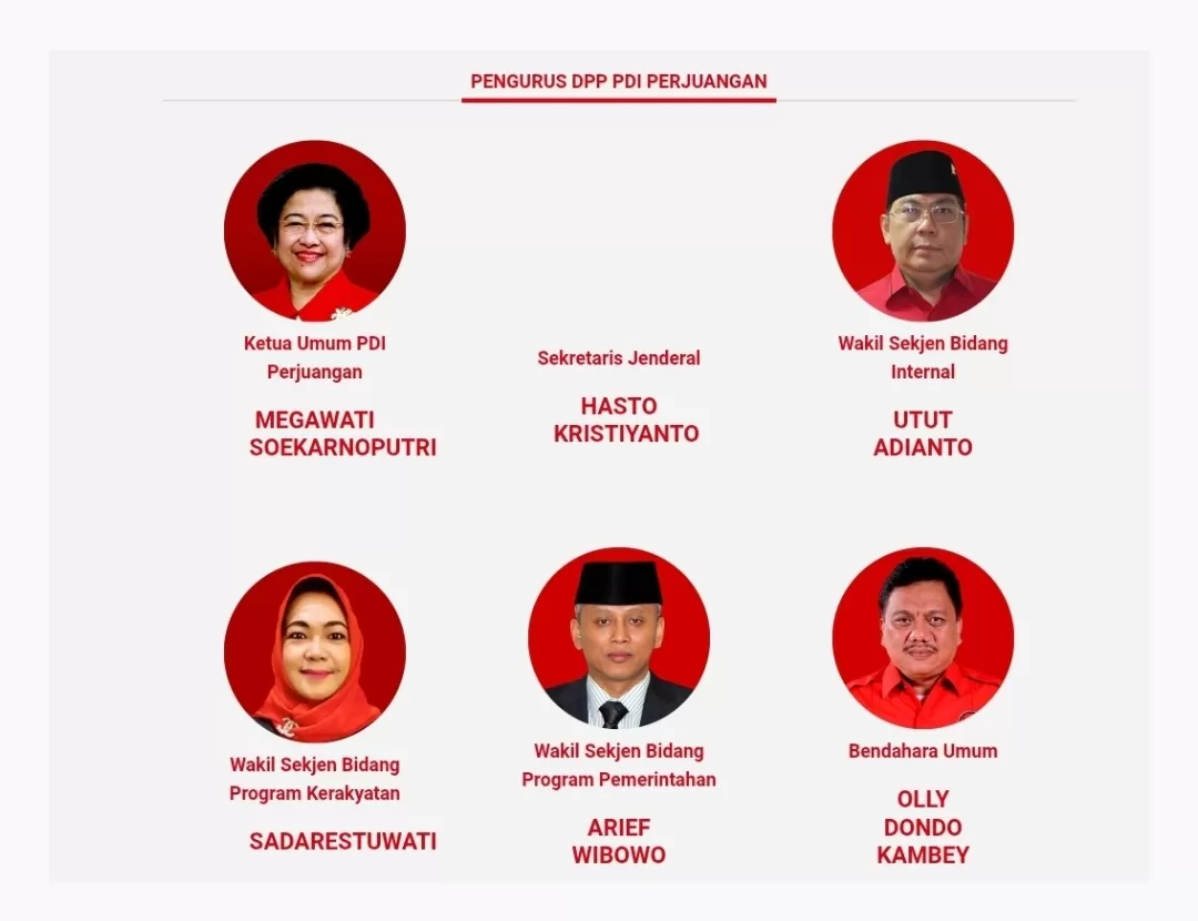 Foto Sekretaris Jenderal (Sekjen) PDIP Hasto Kristiyanto hilang dalam laman website pengurus DPP PDIP. (Tangkapan layar situs resmi DPP PDIP)
