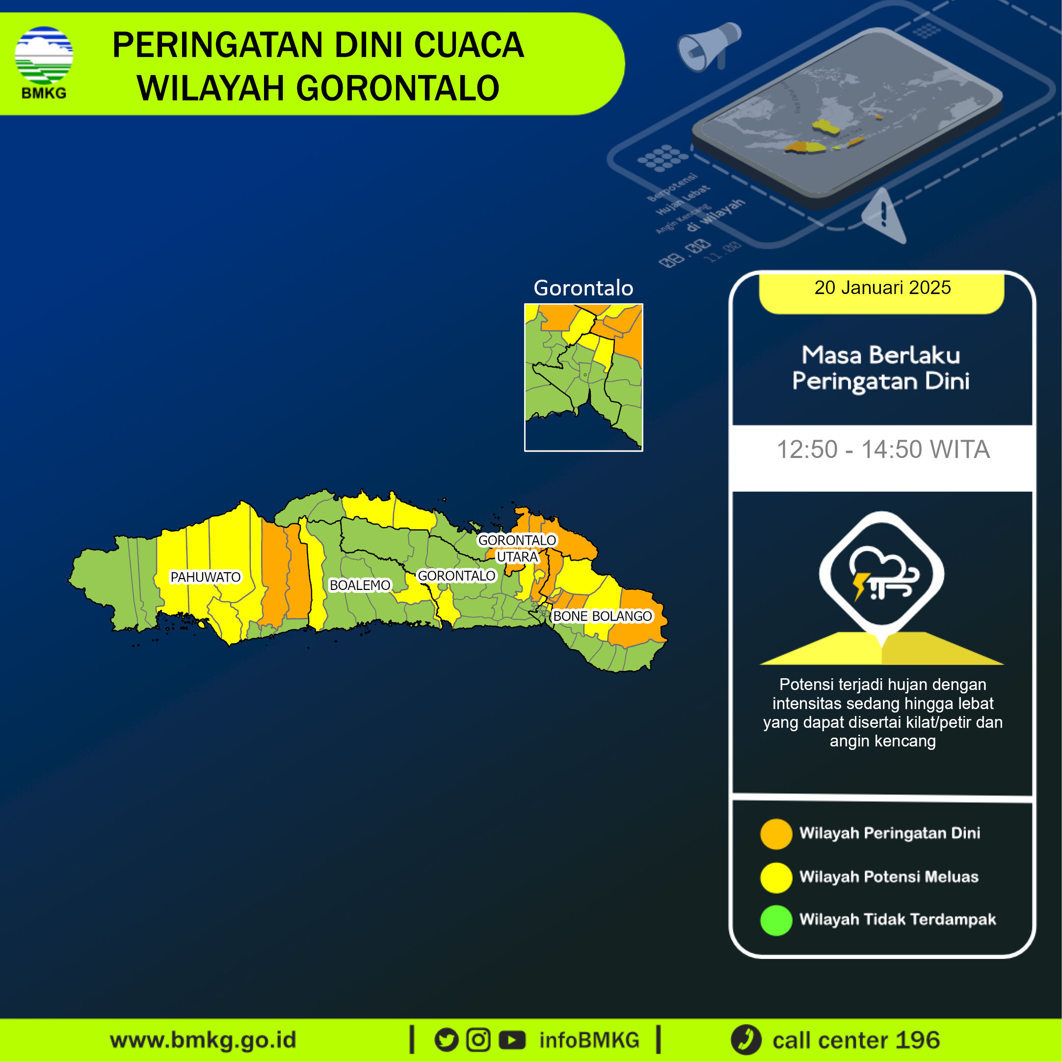 Peringatan Dini Cuaca Wilayah Gorontalo: Hujan Disertai Kilat dan Angin Kencang