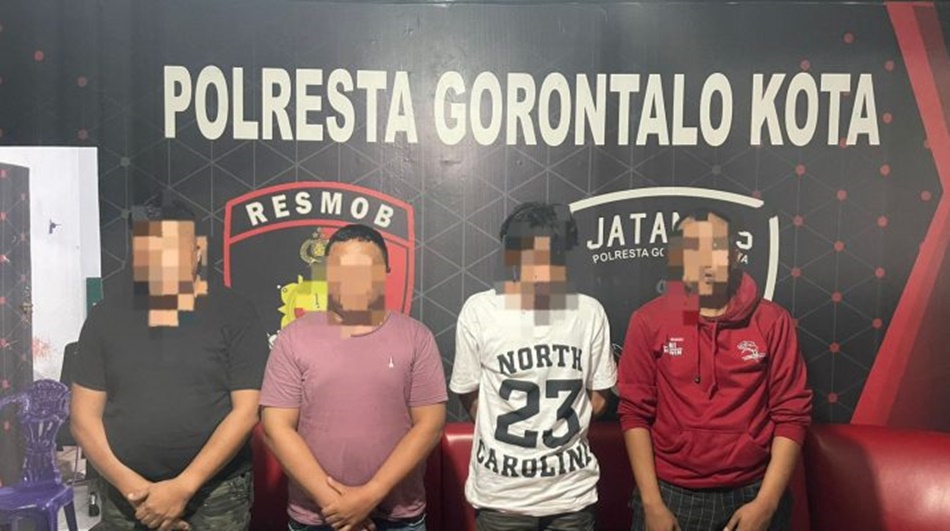 Empat pria diamankan oleh Team Rajawali Polresta Gorontalo Kota atas dugaan penggelapan satu unit mobil. (F:hms-pol).
