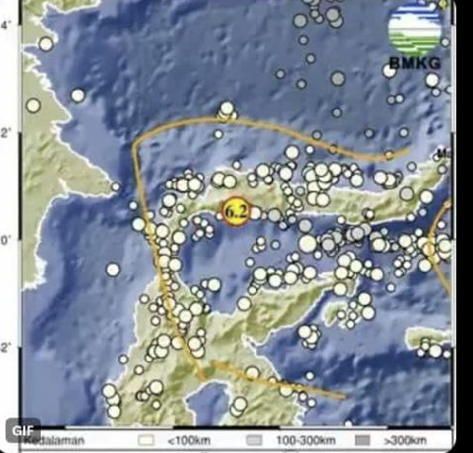 Gempa berkekuatan magnitudo (M) 6,1 mengguncang wilayah Parigi Moutong, Sulawesi Tengah.(F:BMKG)