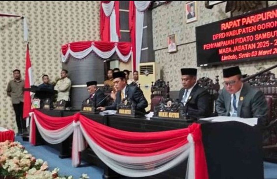 Sidang Paripurna DPRD Kabupaten Gorontalo penyampaian pidato perdana Bupati terpilih.(F:ist)