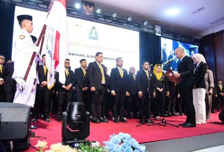 Pelantikan Badan Pengurus Daerah Himpunan Pengusaha Muda Indonesia (HIPMI) Gorontalo masa bakti 2025-2028 oleh Ketua Umum BPP HIPMI, Akbar Himawan Buchari.(ist)