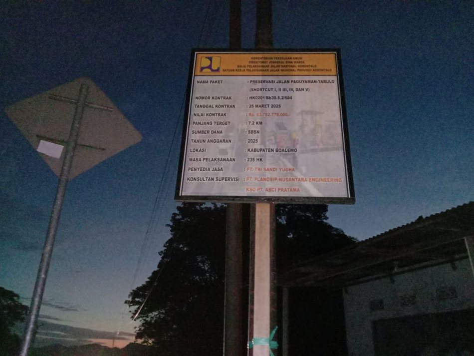 proyek jalan Preserasi  Jalan Paguyaman  -Tabulo.(F : Ist)