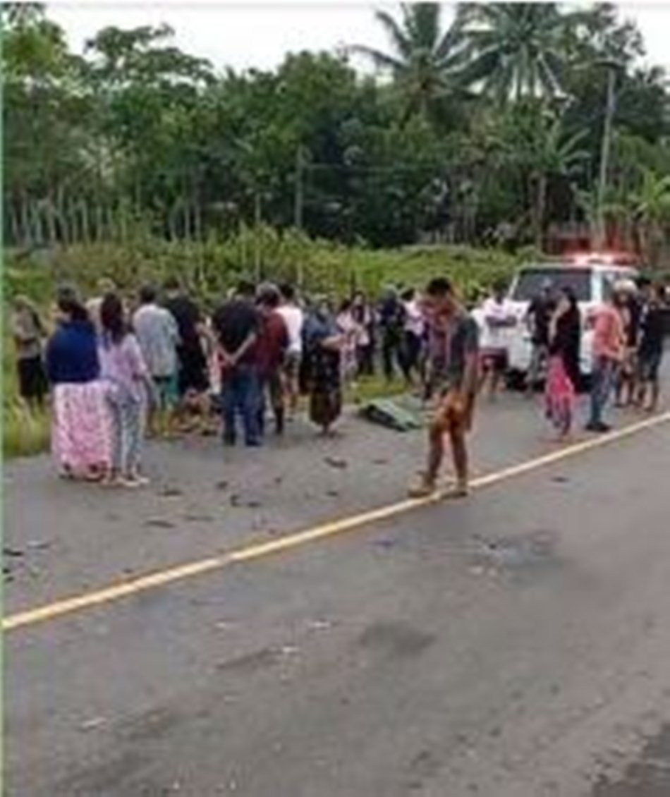 Suasana di TKP saat   t erjadi tabrakan di Jln   Trans Sulawesi Desa  Wonggahu, Kecamatan Paguyaman, Kabupaten Boalemo.(F:Ist)