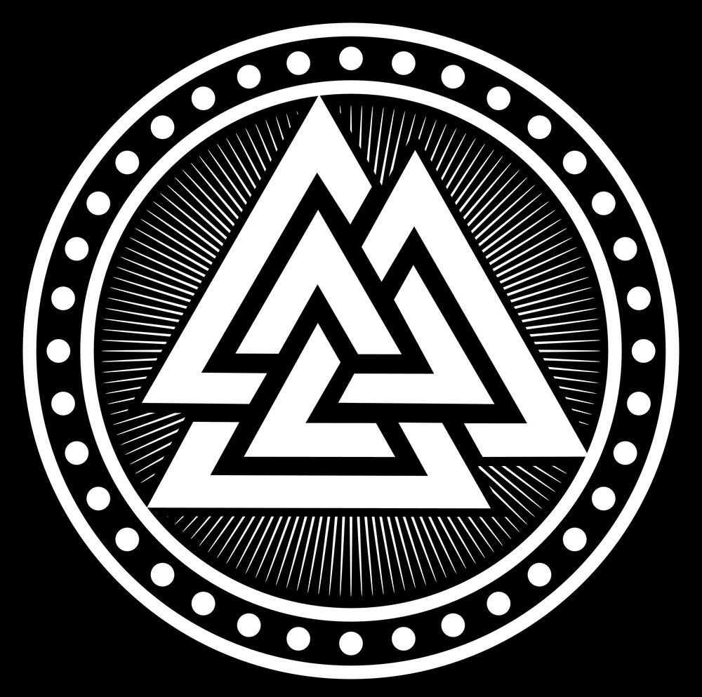 Valknut ancient pagan Nordic Germanic symbol, isolated on black, vector illustration
