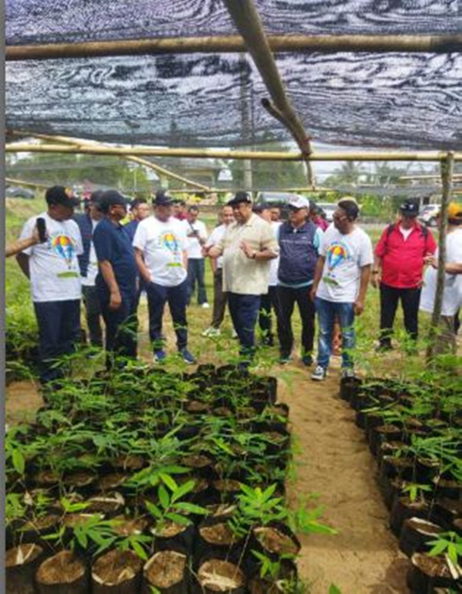 RachmatGobel bersama Bupati Boalemo, Rum Pagau meninjau pembibitan bambu petuk serta kebun cokelat .(F:Ist)