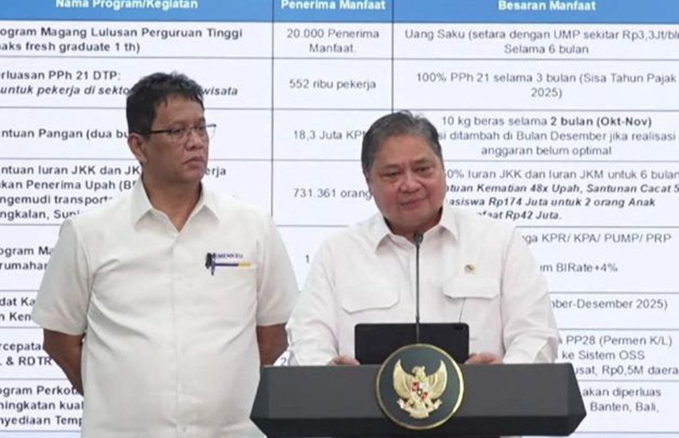 Menko Bidang Perekonomian Airlangga Hartarto (kanan) bersama Menkeu Purbaya Yudhi  Sadewa (kiri) (F:JP)