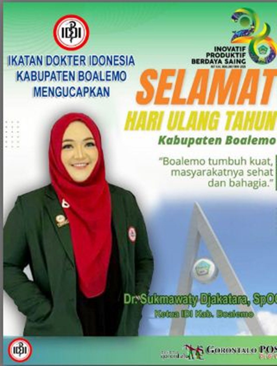 Ketua Ikatan Dokter Indonesia (IDI) Kabupaten Boalemo, Dr. Sukmawaty P.T. Djakatara, Sp.OG.(F:dok IDI)