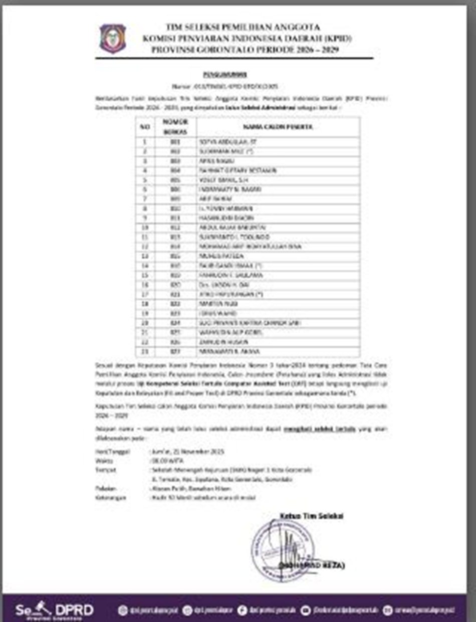 23 calon seleksi KPID (F:Humas)