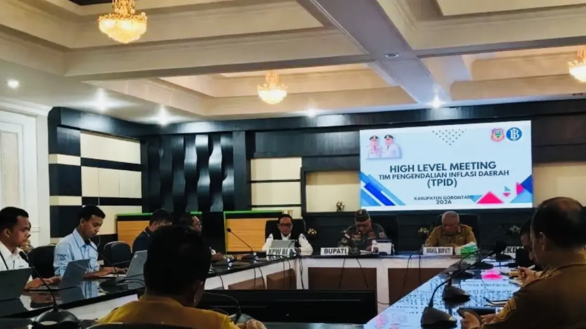 High Level Meeting (HLM) Tim Pengendalian Inflasi Daerah (TPID) dihadiri oleh Pemda Kabupaten Gorontalo, Bank Indonesia, Badan Pusat Statistik Kabupaten Gorontalo dan Perum Bulog Gorontalo, pada Senin (18/5/2026). ANTARA/HO-Lifka Ismail