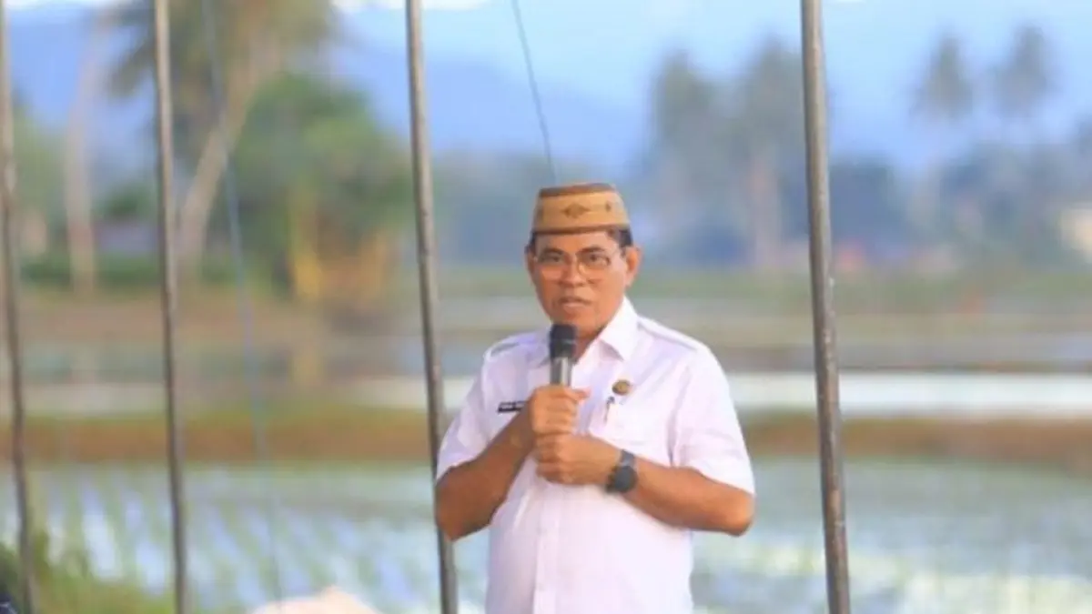 Sekretaris Daerah Bone Bolango, Iwan Mustapa, saat menghadiri penanaman padi organik (F:DKminfo)