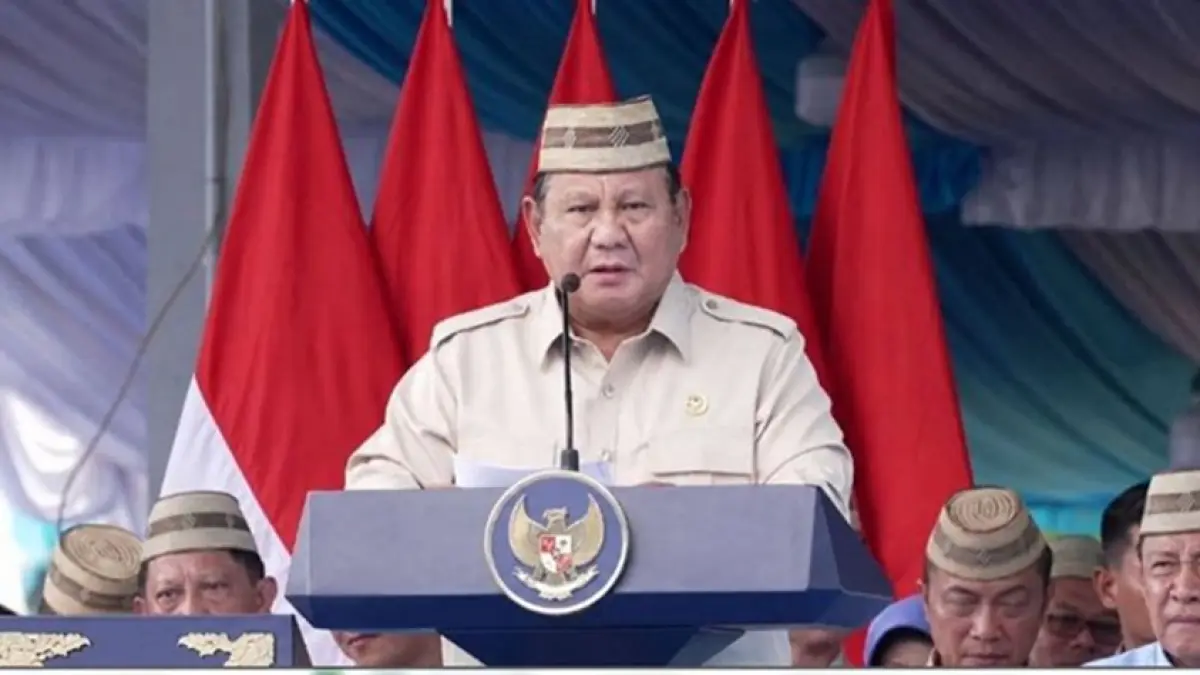 Presiden Prabowo Subianto saat sambutan pada puncaak PENAS KTNA di Gorontalo.(F:istimewa)