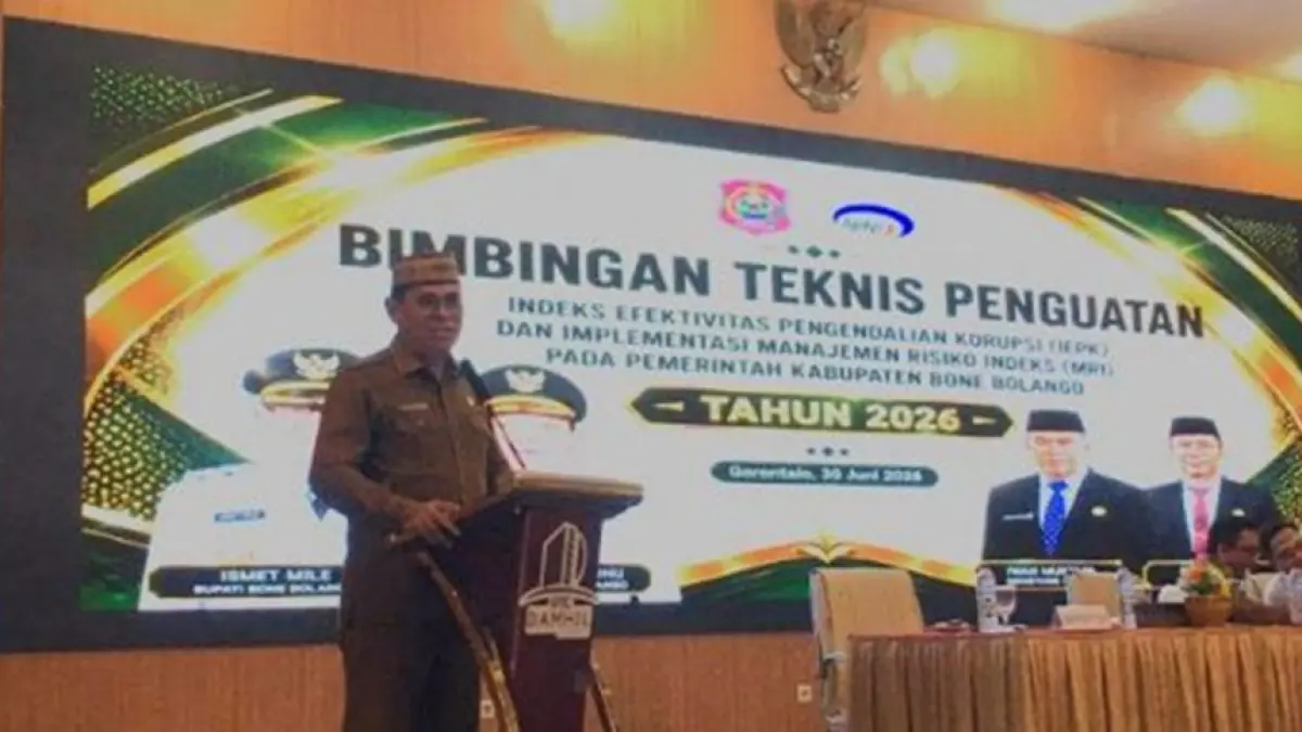 Bimtek Penguatan Indeks Efektivitas Pengendalian Korupsi (IEPK) dan Implementasi Manajemen Risiko Indeks (MRI) Tahun 2026 dibuka langsung oleh Sekretaris Daerah Bone Bolango, Iwan Mustapa. (F:Diskominfo)