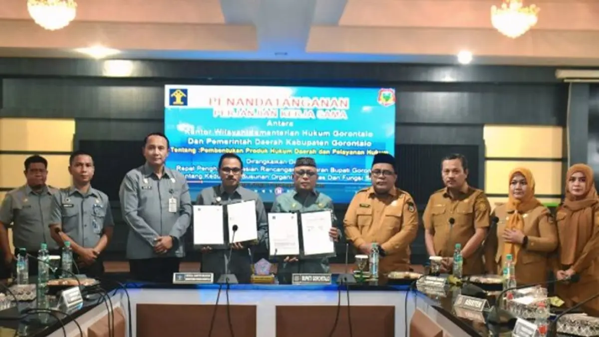 Pemerintah Kabupaten Gorontalo resmi menjalin kerja sama dengan Kantor Wilayah Kementerian Hukum Gorontalo.(F:Diskominfo)