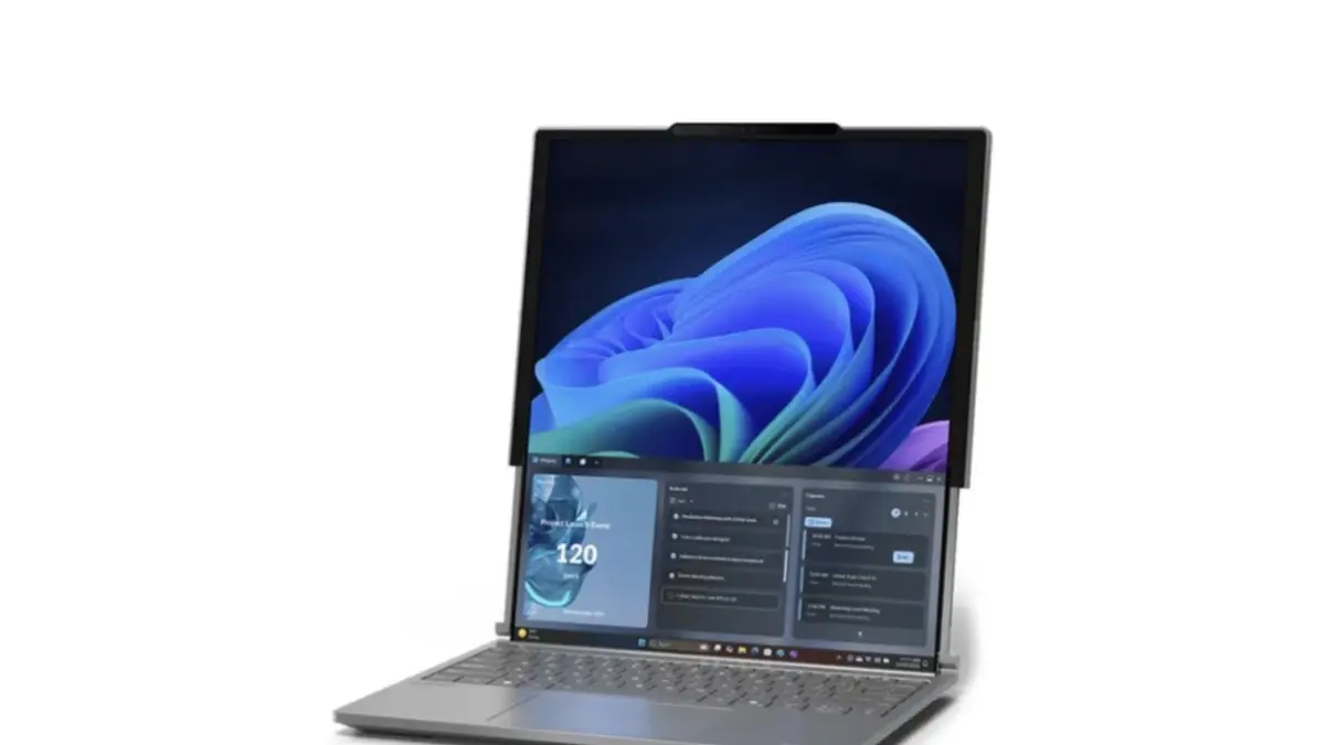 Ilustrasi - Tampilan laptop Lenovo ThinkBook Plus Gen 6 yang layarnya bisa diperluas secara vertikal. (Lenovo Global)