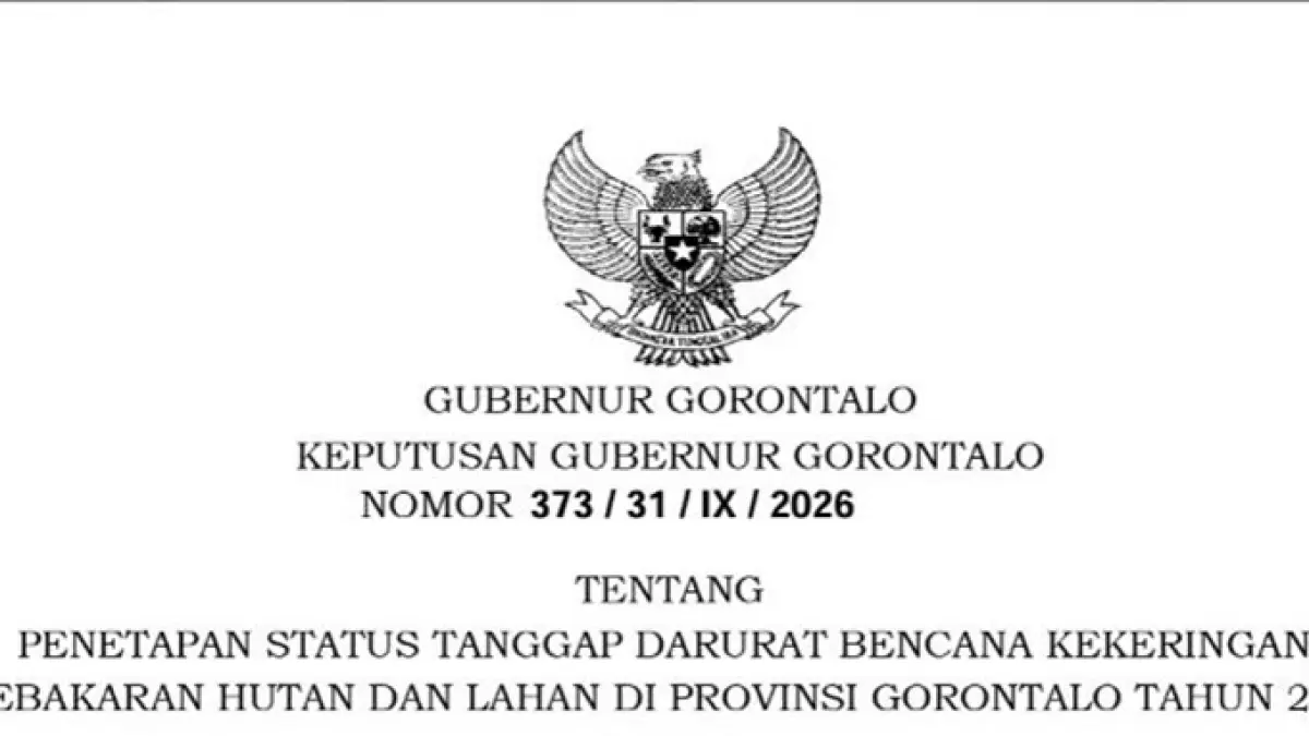 Kebijakan tersebut ditetapkan Gubernur Gorontalo Gusnar Ismail melalui Keputusan Gubernur Gorontalo Nomor 373/31/IX/2026 pada 2 September 2026.(F:BPBD)