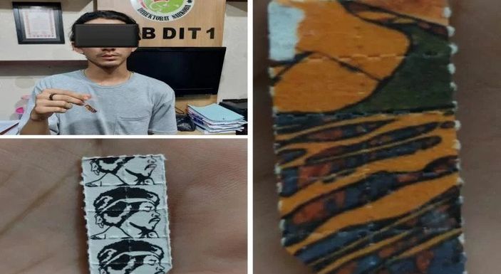 Tersangka yang menggunakan narkoba berbentuk prangko.