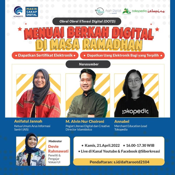 Pengguna Internet Meningkat, Kemenkominfo bersama Siberkreasi Gelar Webinar Spesial “Obral Obrol LiTerasi Digital” (OOTD) untuk Optimalkan Momen Emas Bulan Ramadan