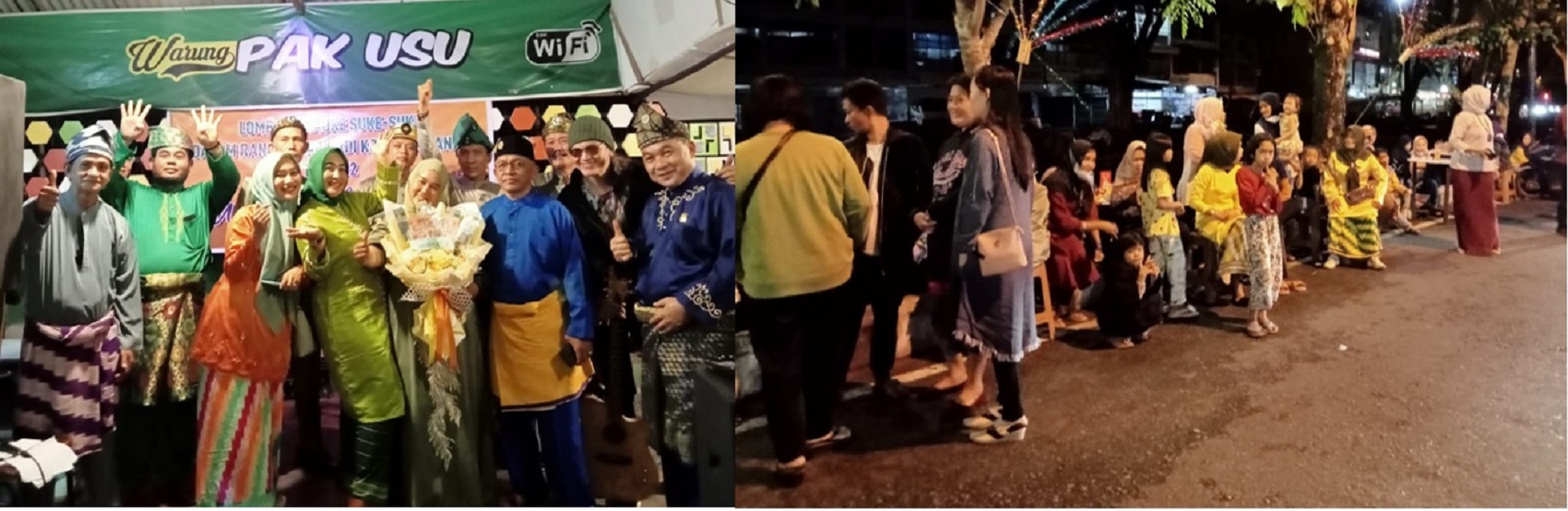 Acara LOmba Karaoke di Warkop Pak Usu, dan pengunjung menikmati suasana di tepian parit sungai jawi