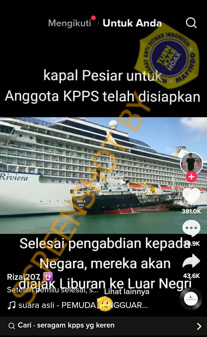 Foto yang beredar tentang berita liburan dengan kapal pesiar bagi perserta KPPS.