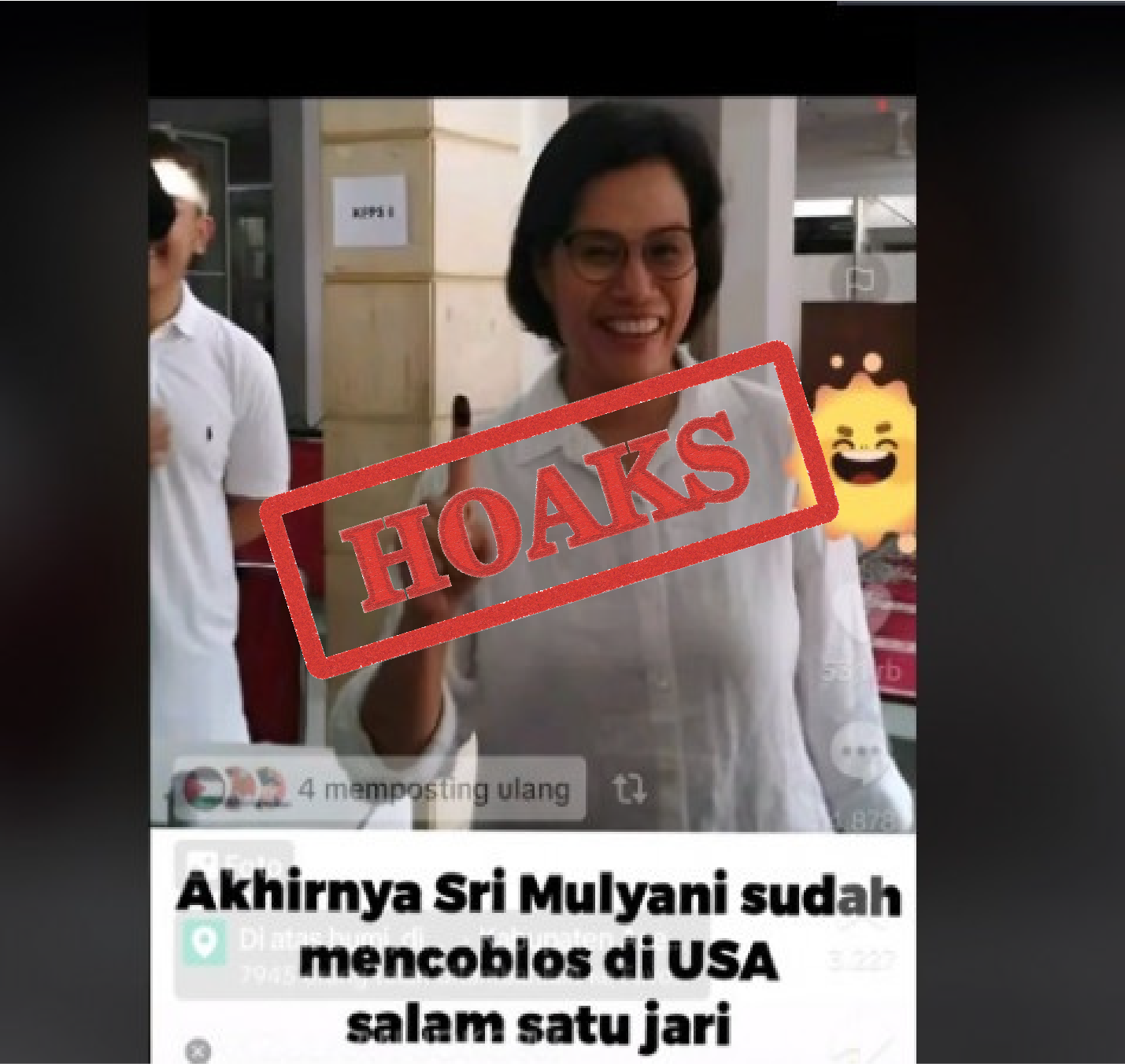 Foto Sri Mulyani yang tersebar di internet, yang menyebutkan mencoblos di luar negeri.