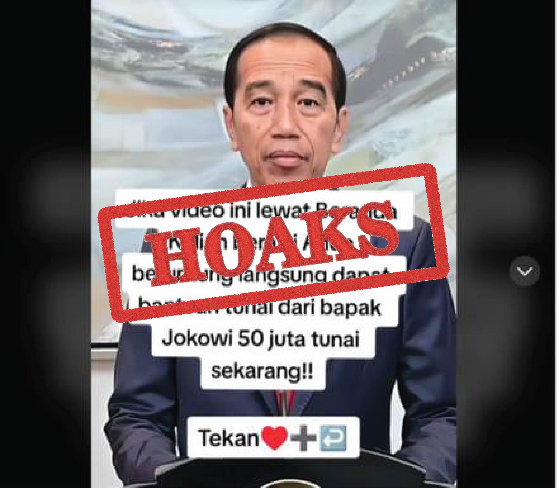 Video tawaran bantuan uang tunai sebesar Rp50 juta dari Presiden Joko Widodo (Jokowi) yang beredar di internet.