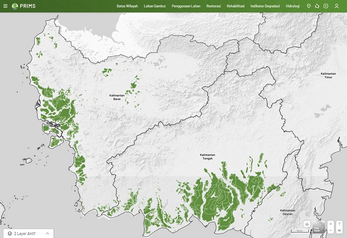 SEBARAN GAMBUT: Tangkapan layar peta sebaran gambut  di wilayah Kalimantan barat.