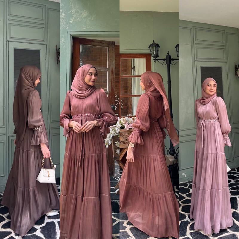 Gamis shimmer silk (shopee.@AURELL OFFICIAL)