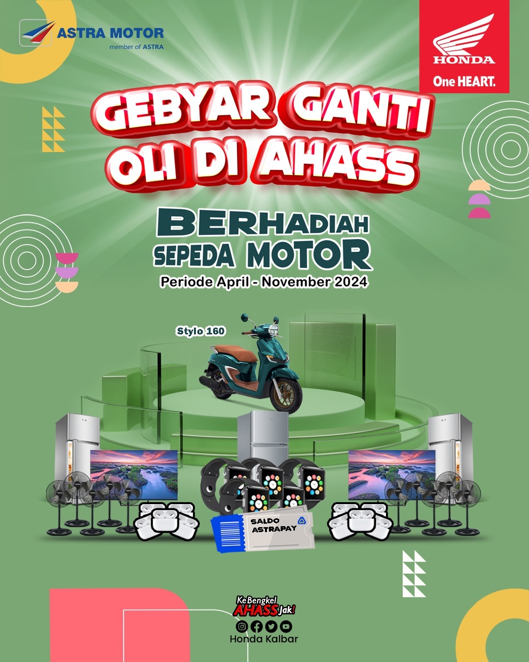Gebyar Ganti Oli di AHASS Kalbar berhadiah 1 Unit Honda Stylo 160